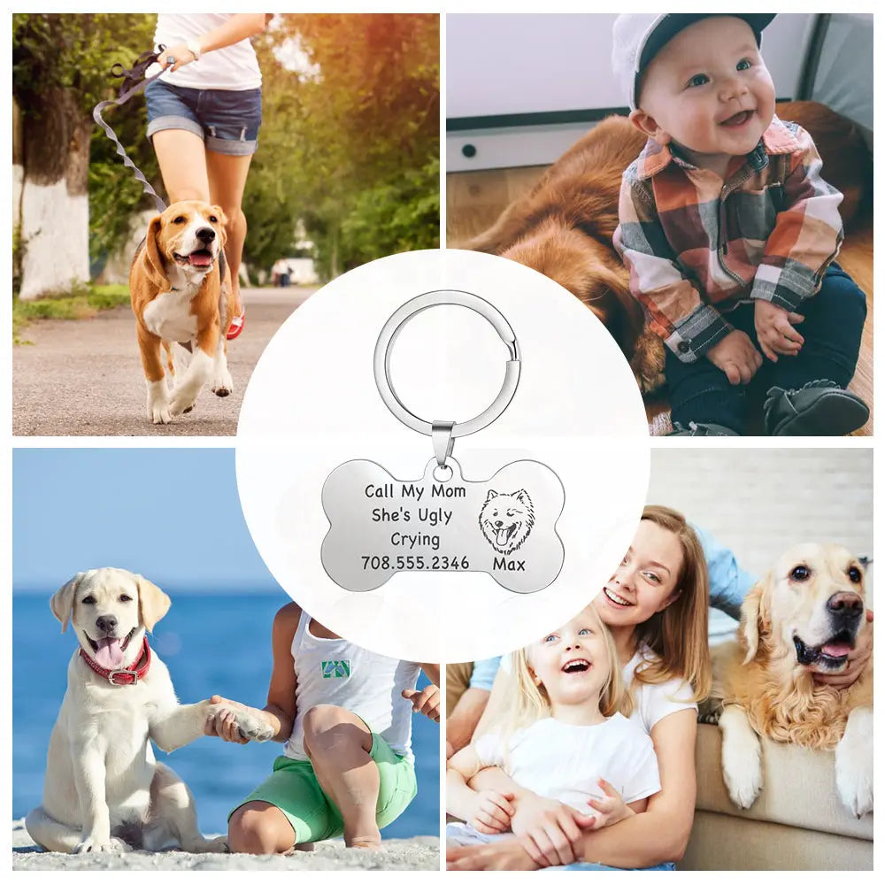 Personalized Stainless Steel Pet Collar Card Keychain-1