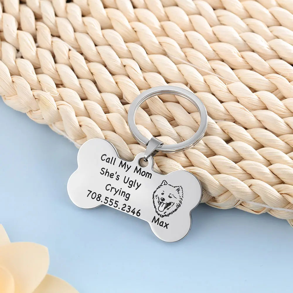 Personalized Stainless Steel Pet Collar Card Keychain-3