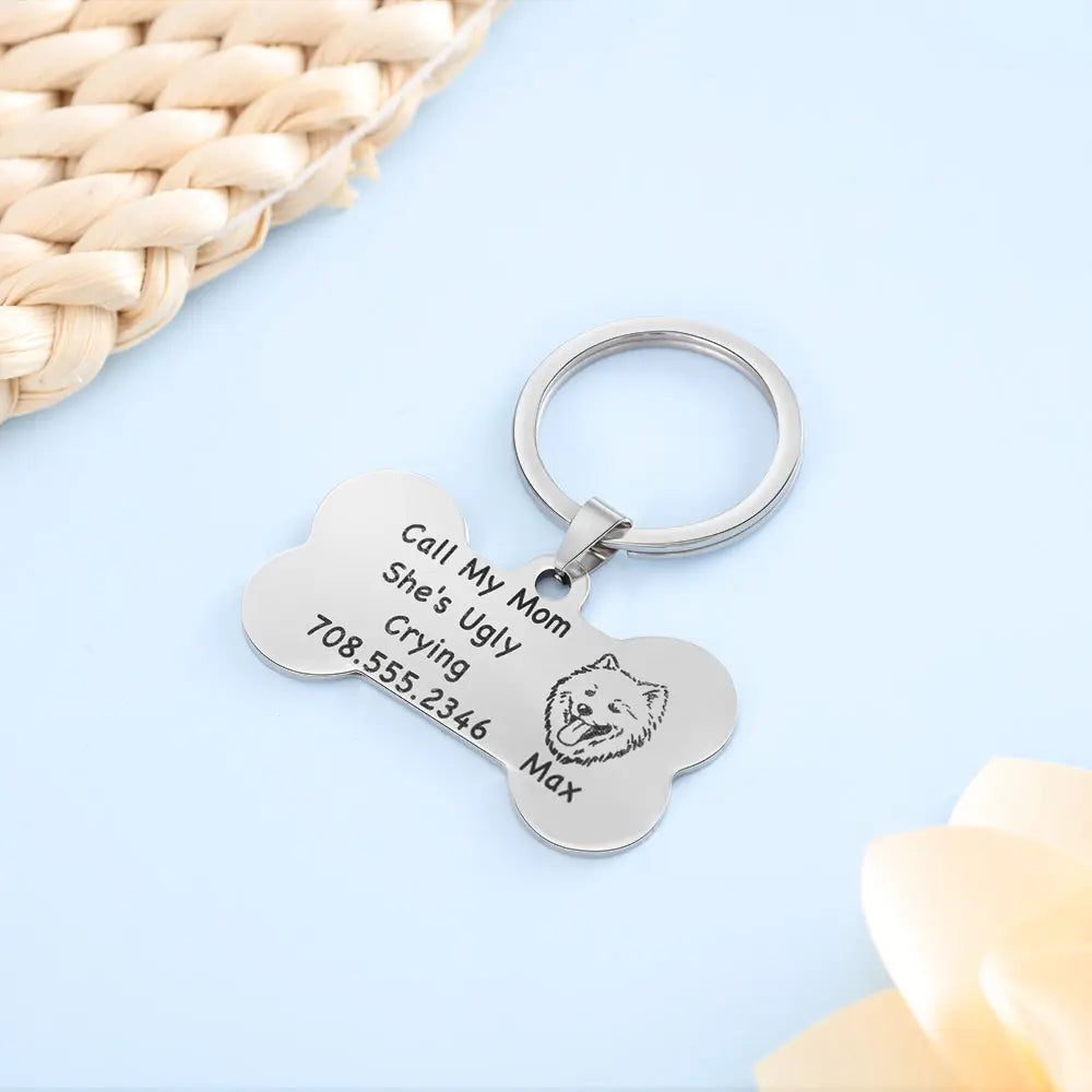 Personalized Stainless Steel Pet Collar Card Keychain-4