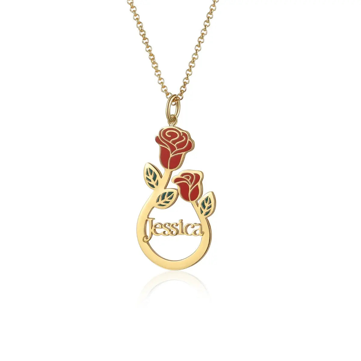 Personalized Stainless Steel Rose Flower Name Necklace-0