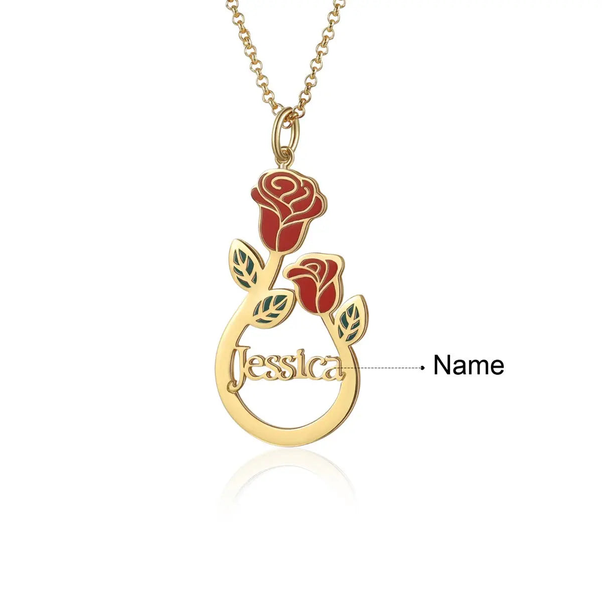 Personalized Stainless Steel Rose Flower Name Necklace-4