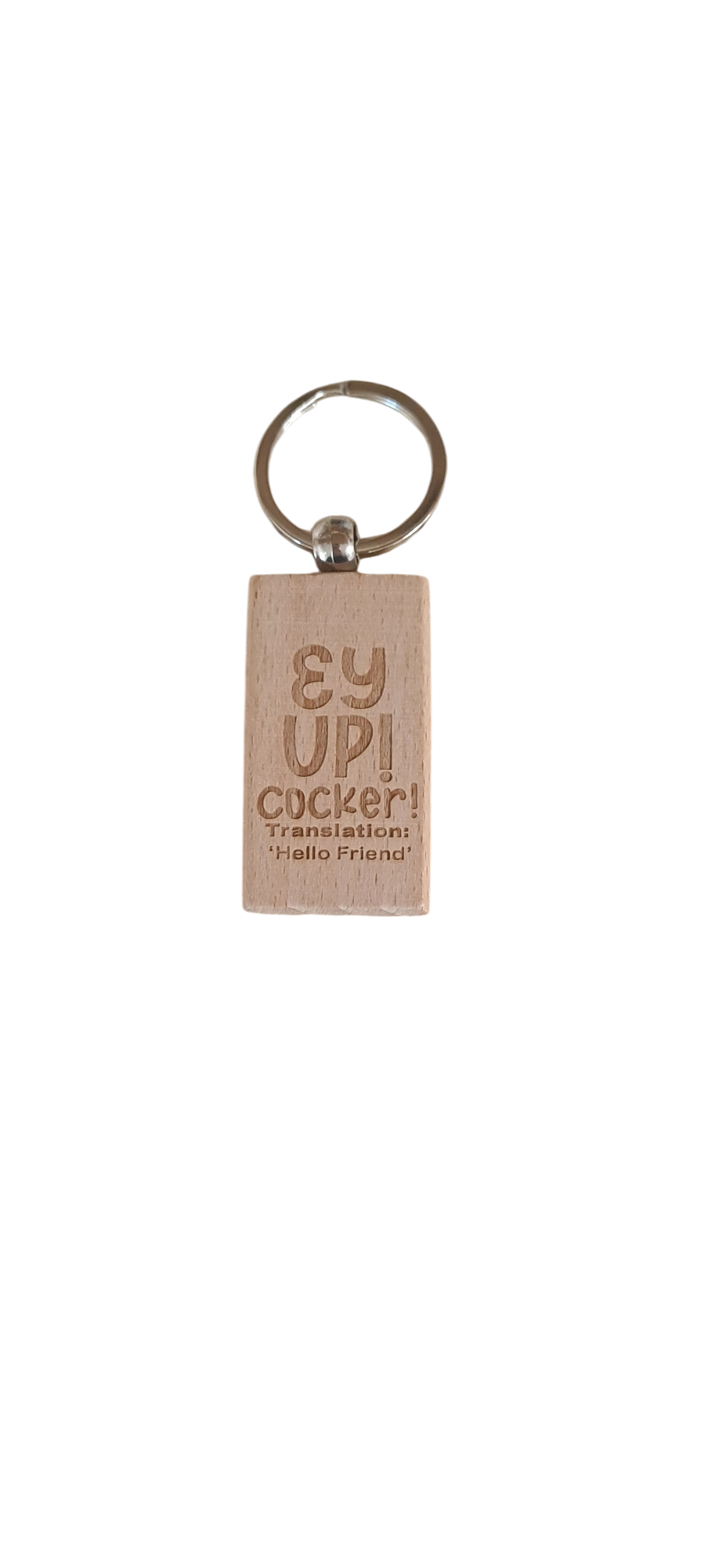 Ey Up! Cocker! Wooden Key Ring - Memoriex 