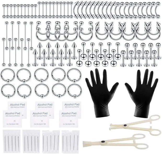 Piercing jewellery 140pcs Mixed Suit Nose Ring Nail Vacuum Plating 316L - Memoriex 