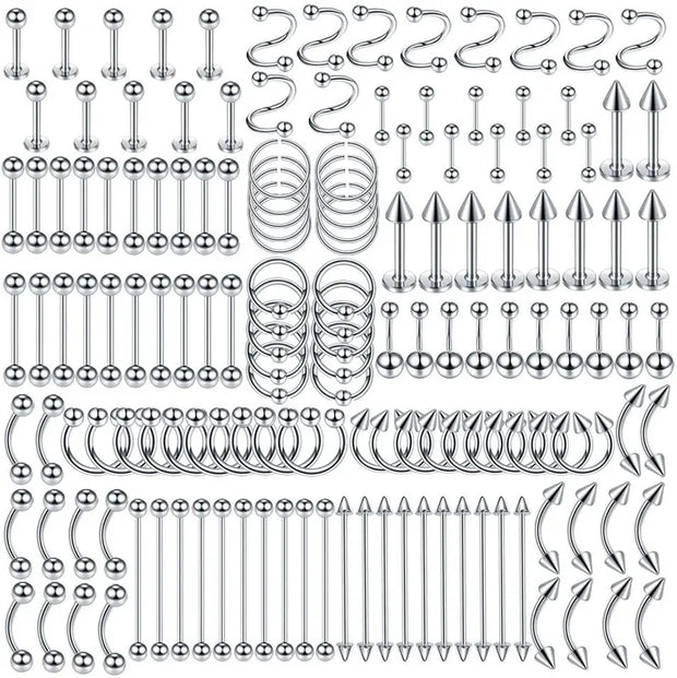 Piercing jewellery 140pcs Mixed Suit Nose Ring Nail Vacuum Plating 316L - Memoriex 