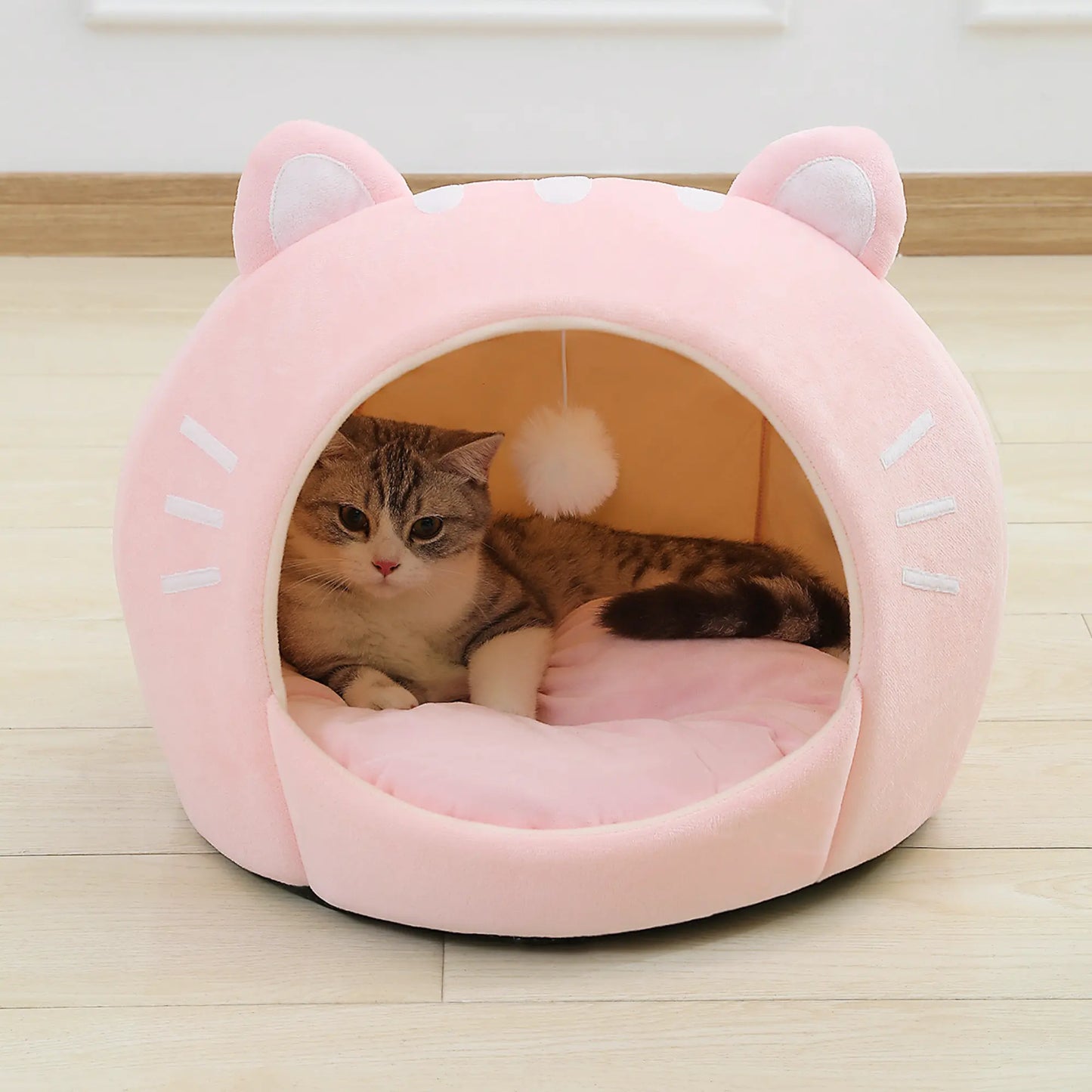 Pink Cat Shape Cat Bed House-1