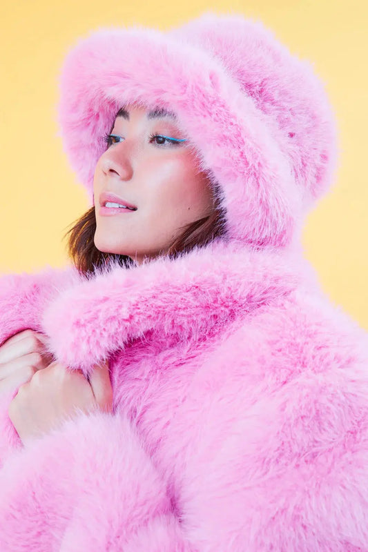 Pink Eco Bamboo Faux Fur Bucket Hat-0