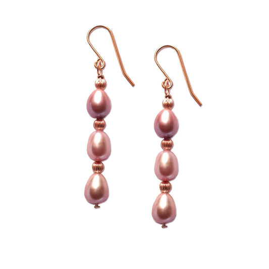 Pink Freshwater Pearl Earrings Yellow 9k Gold earrings - Memoriex 