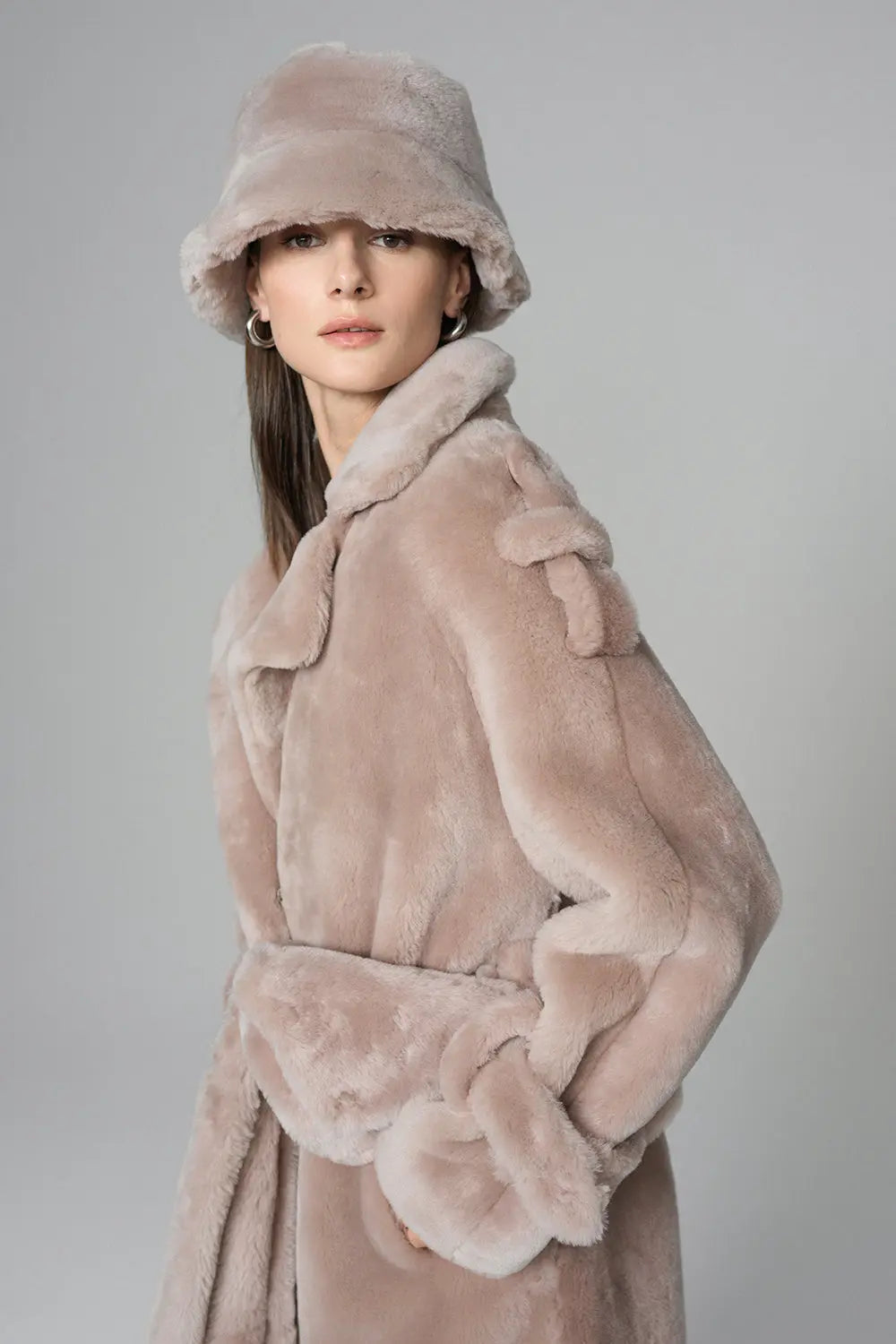 Pink Genuine Lamb Fur Overcoat with Fanny Pack-2