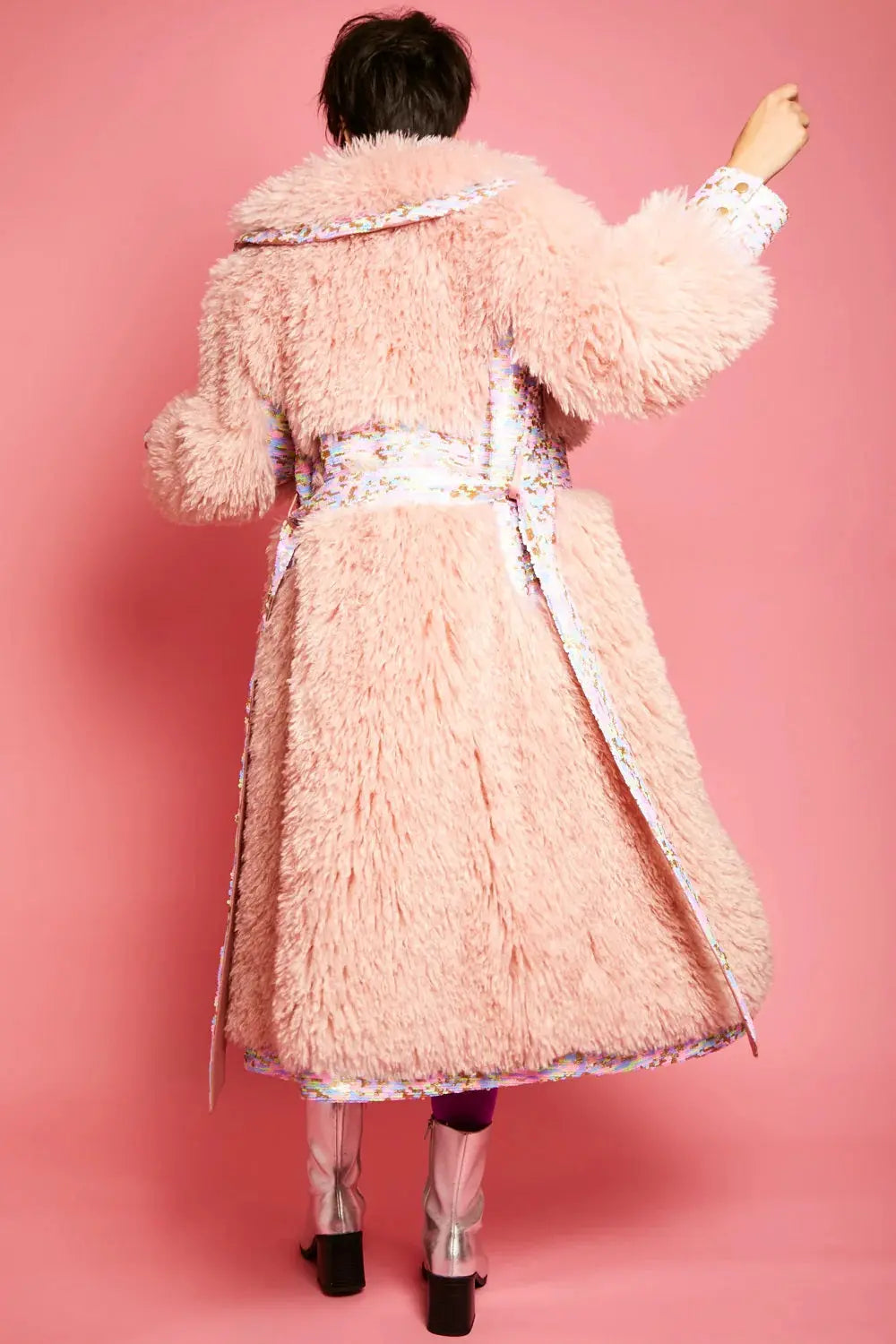 Pink Knitted Bamboo Eco Leather Shearling Coat-3