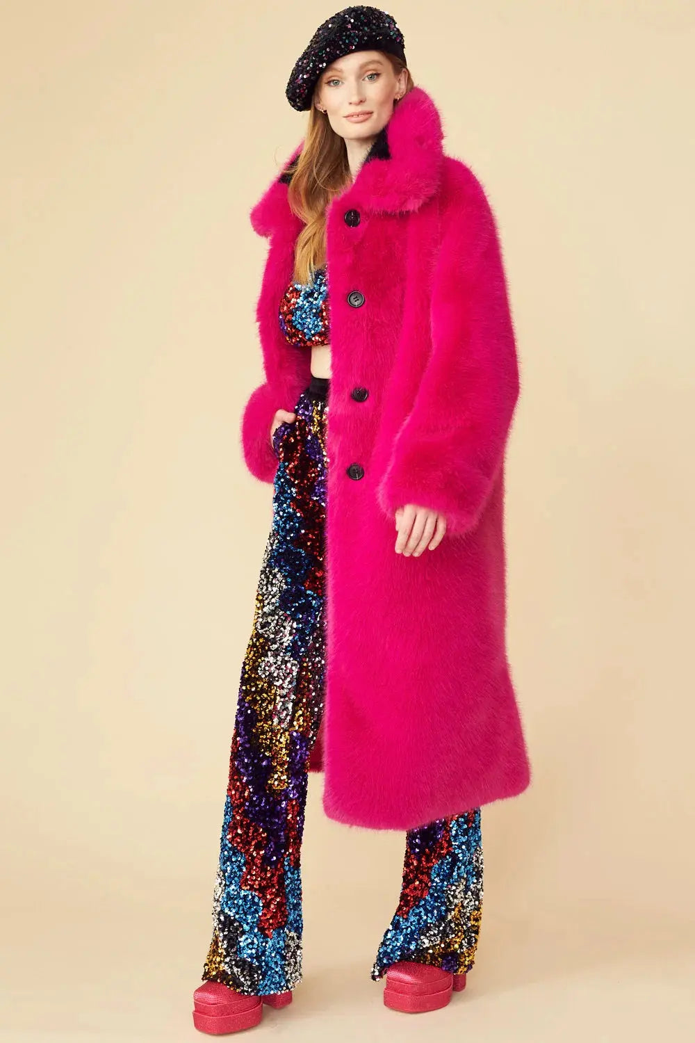 Pink Knitted Bamboo Faux Fur Coat-0