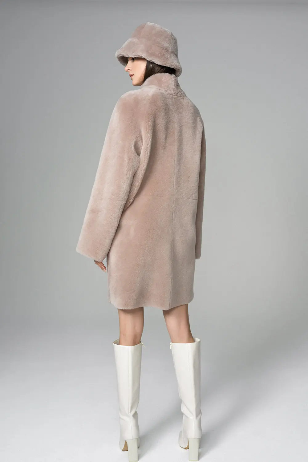 Pink Reversible Genuine Merino Wool Sheepskin Midi Coat-1