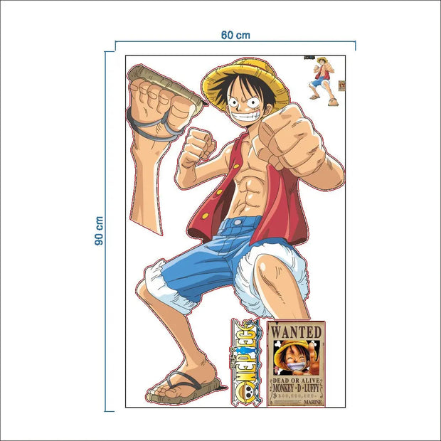 Pirate King Lufei Self adhesive Wall Stickers for Boys' Bedroom Creative Graffiti Cartoon Anime Stickers PVC - Memoriex 