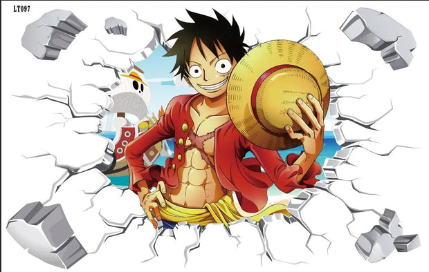 Pirate King Lufei Self adhesive Wall Stickers for Boys' Bedroom Creative Graffiti Cartoon Anime Stickers PVC - Memoriex 