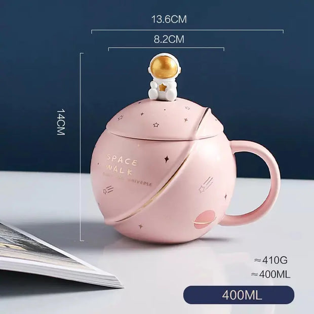 Planet Mug Ceramic Coffee Cup With Lid Spoon - Memoriex 
