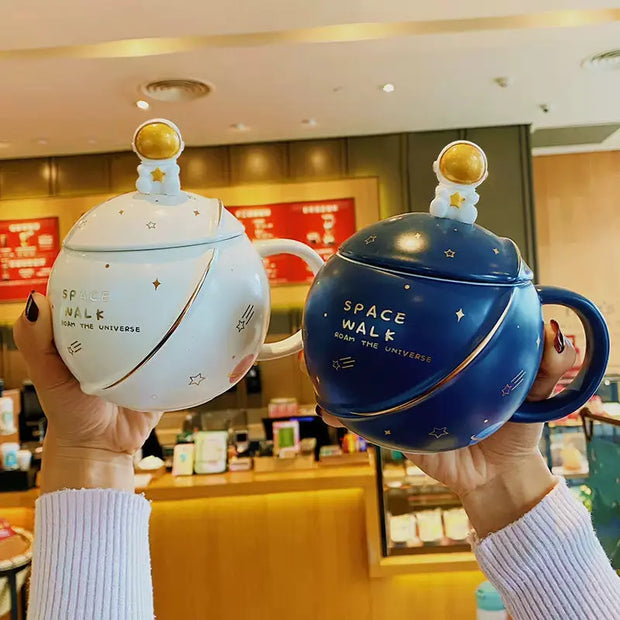 Planet Mug Ceramic Coffee Cup With Lid Spoon - Memoriex 