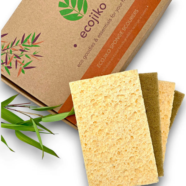 Plastic Free Sponges | Cellulose & Sisal Natural Washing Up Cleaning Sponge Scourers (4 pck)-0