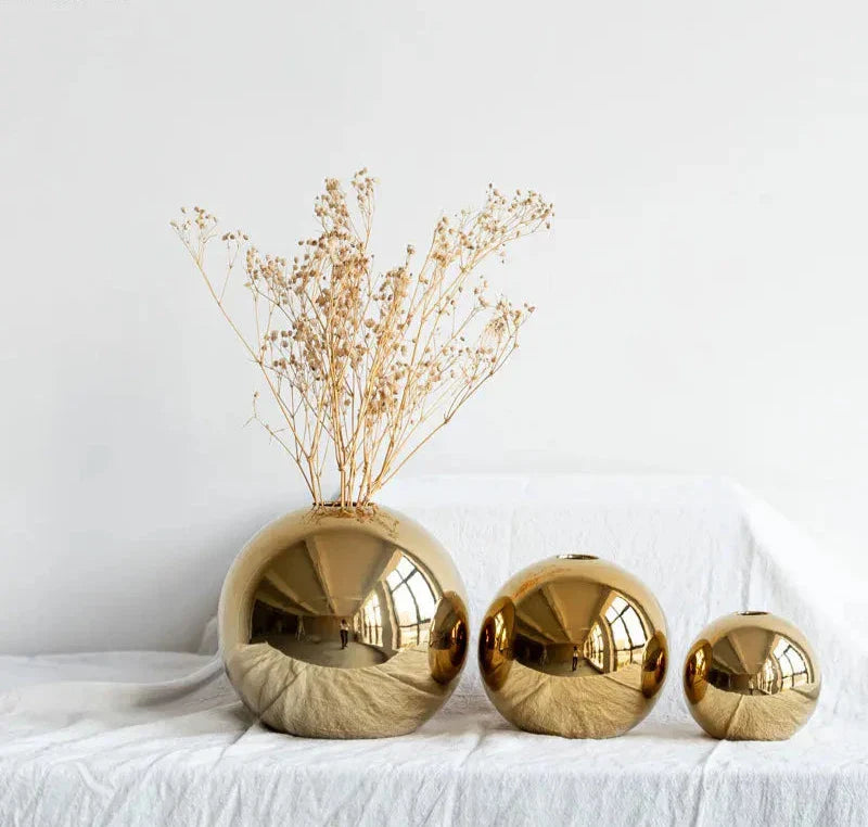 Plating Golden Ball Ceramic Vase-2