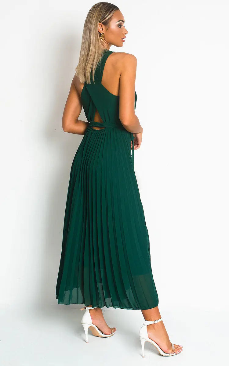 Pleated Crossover Maxi Dress-2