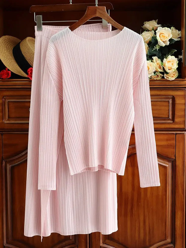 Pleated Suit Skirt Female Fall New Design Sense Top Straight Package Hip Skirt Senior Sense Two-Piece Set - Memoriex 