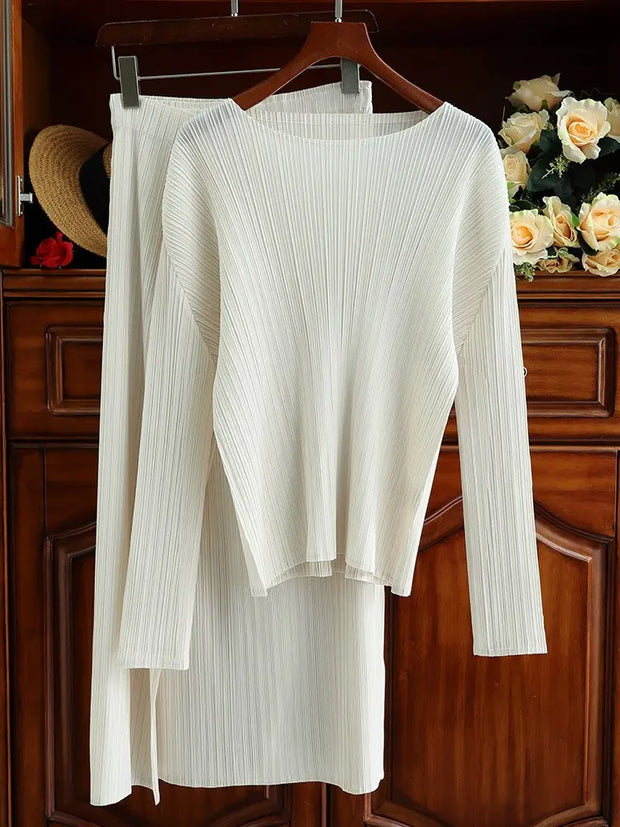 Pleated Suit Skirt Female Fall New Design Sense Top Straight Package Hip Skirt Senior Sense Two-Piece Set - Memoriex 