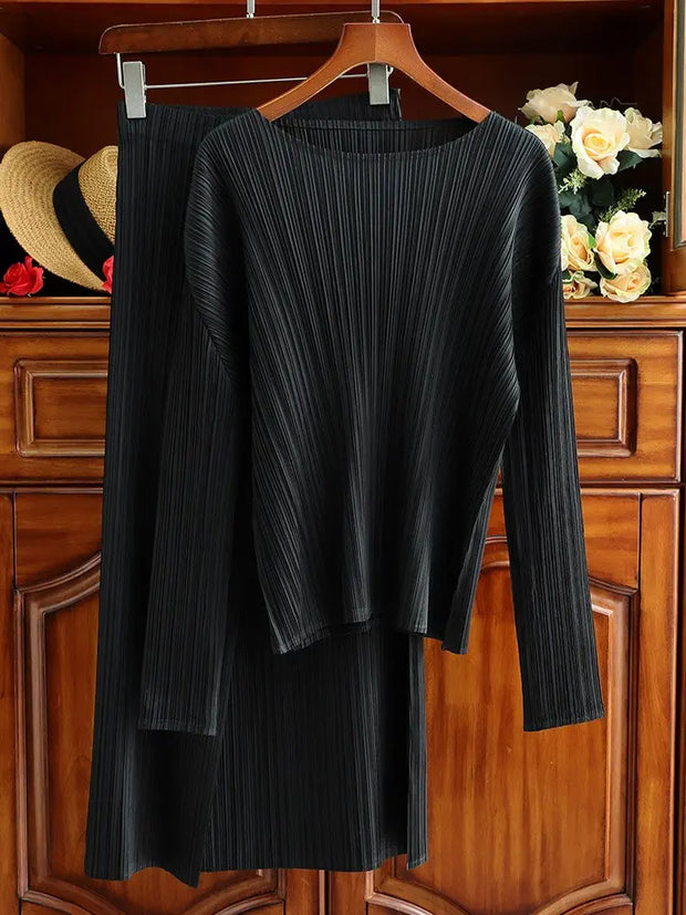 Pleated Suit Skirt Female Fall New Design Sense Top Straight Package Hip Skirt Senior Sense Two-Piece Set - Memoriex 