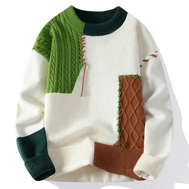Plush contrasting sweater for boys round neck casual knit base sweater - Memoriex 