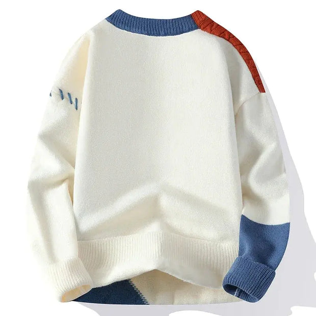 Plush contrasting sweater for boys round neck casual knit base sweater - Memoriex 