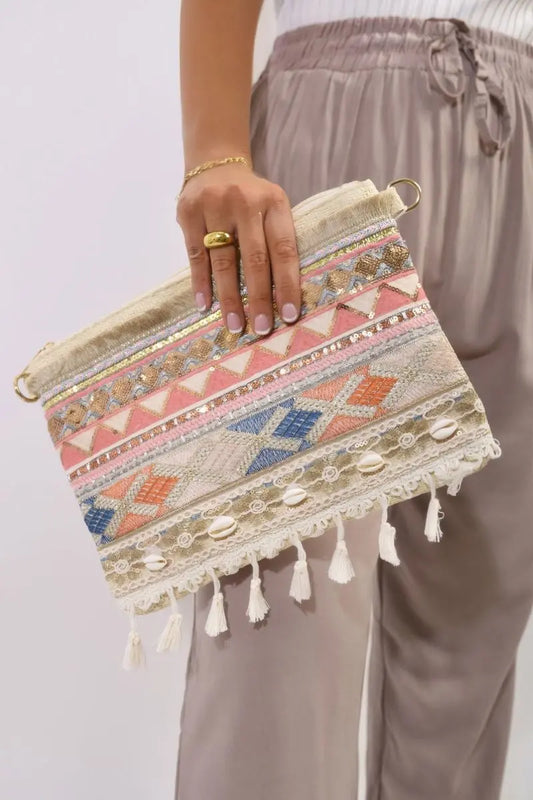 Pom Pom Boho Clutch Bag-0