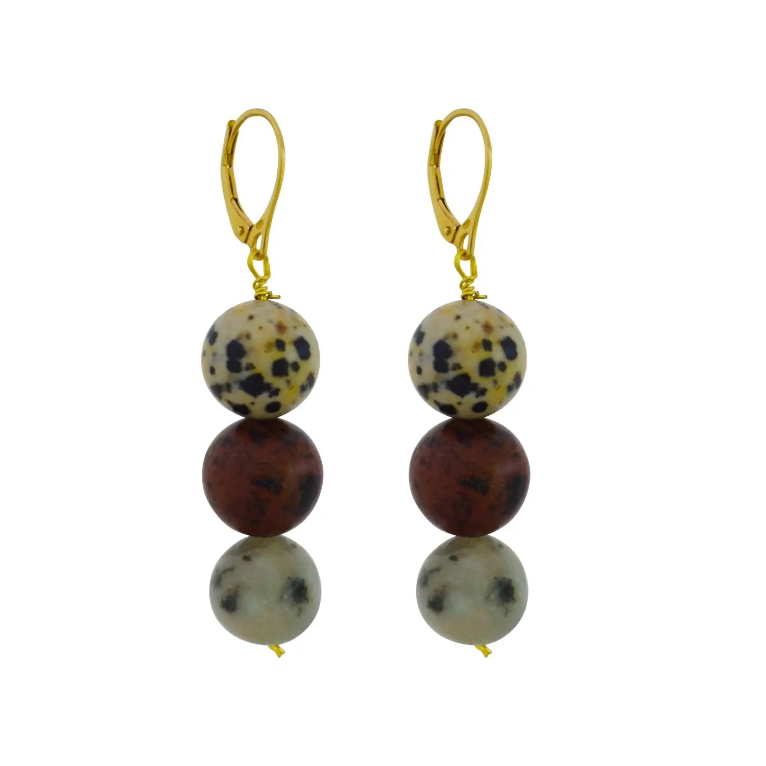 Poppy, Dalmatian & Sesame Jasper Yellow gold vermeil or 9k or 18k gold earrings-0