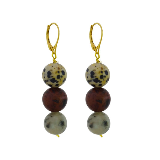 Poppy, Dalmatian & Sesame Jasper Yellow gold vermeil or 9k or 18k gold earrings-0