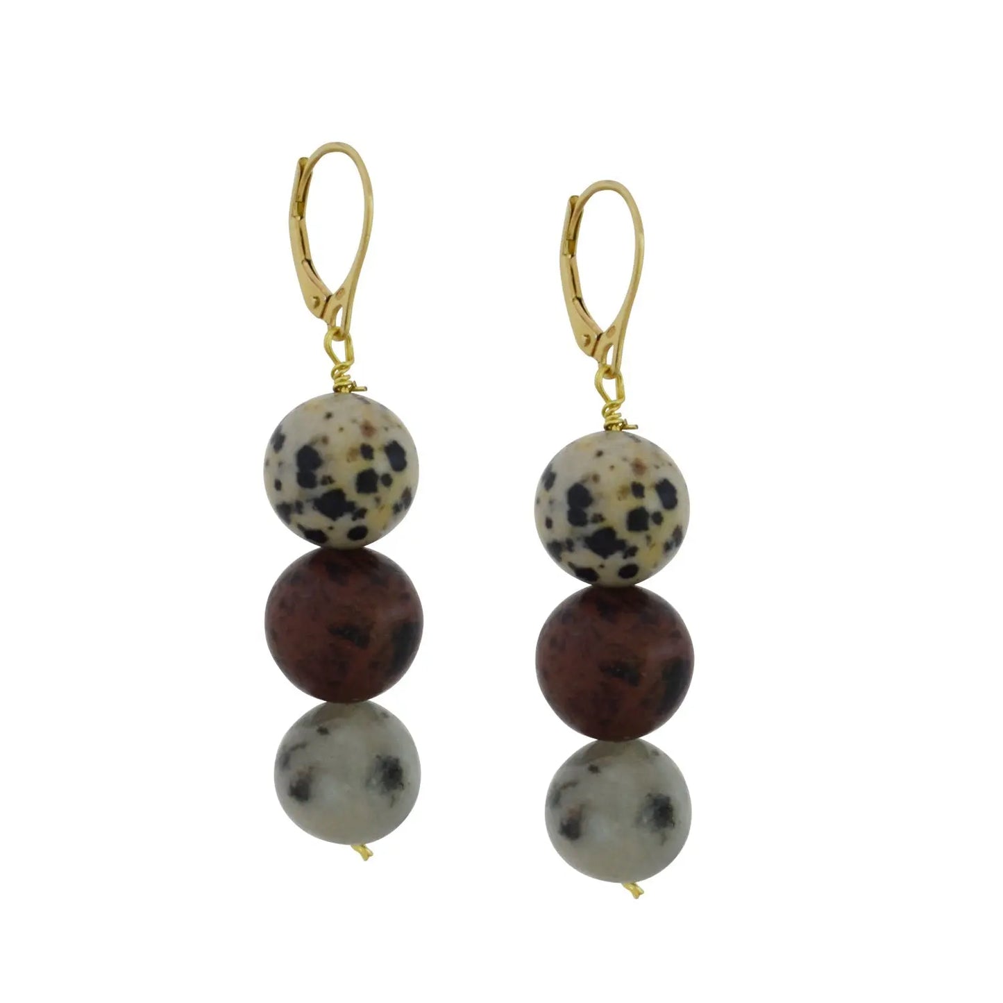 Poppy, Dalmatian & Sesame Jasper Yellow gold vermeil or 9k or 18k gold earrings-1