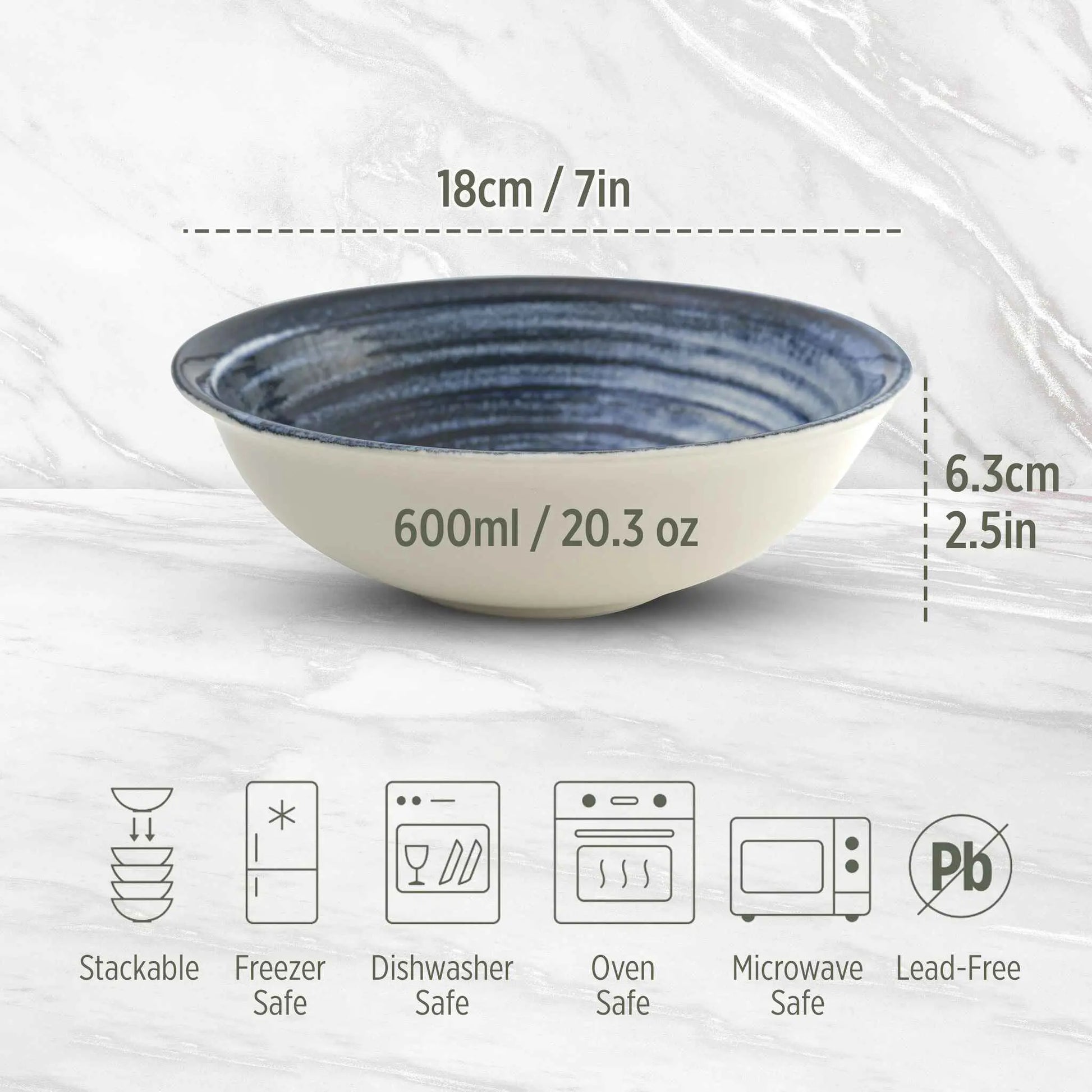 Porcelain Soup-Cereal Bowl Pebble Deep Ocean 17cm-4