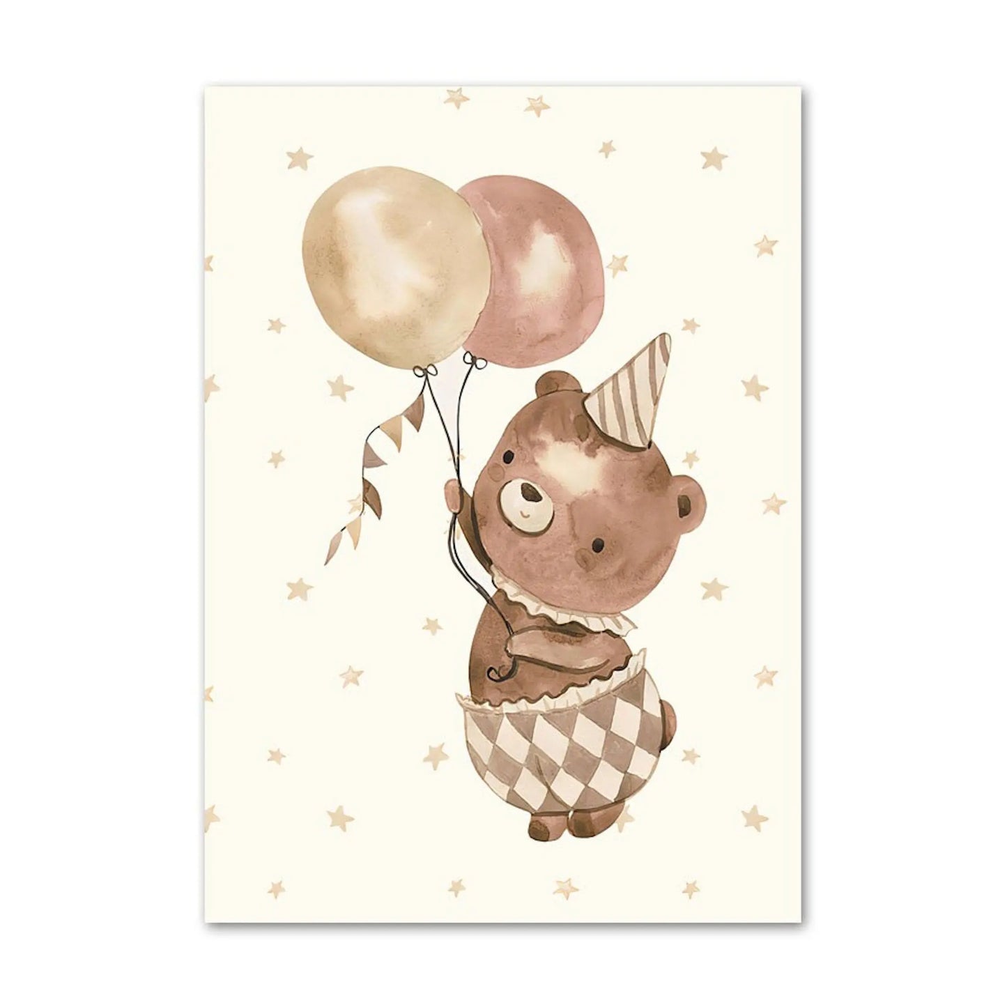 Poster Babyzimmer Bilder Löwe und Bär mit Luftballons Regenbogen Elefant und Hase fliegt und Sternenhimmel als Deko Print ohne Rahmen-8