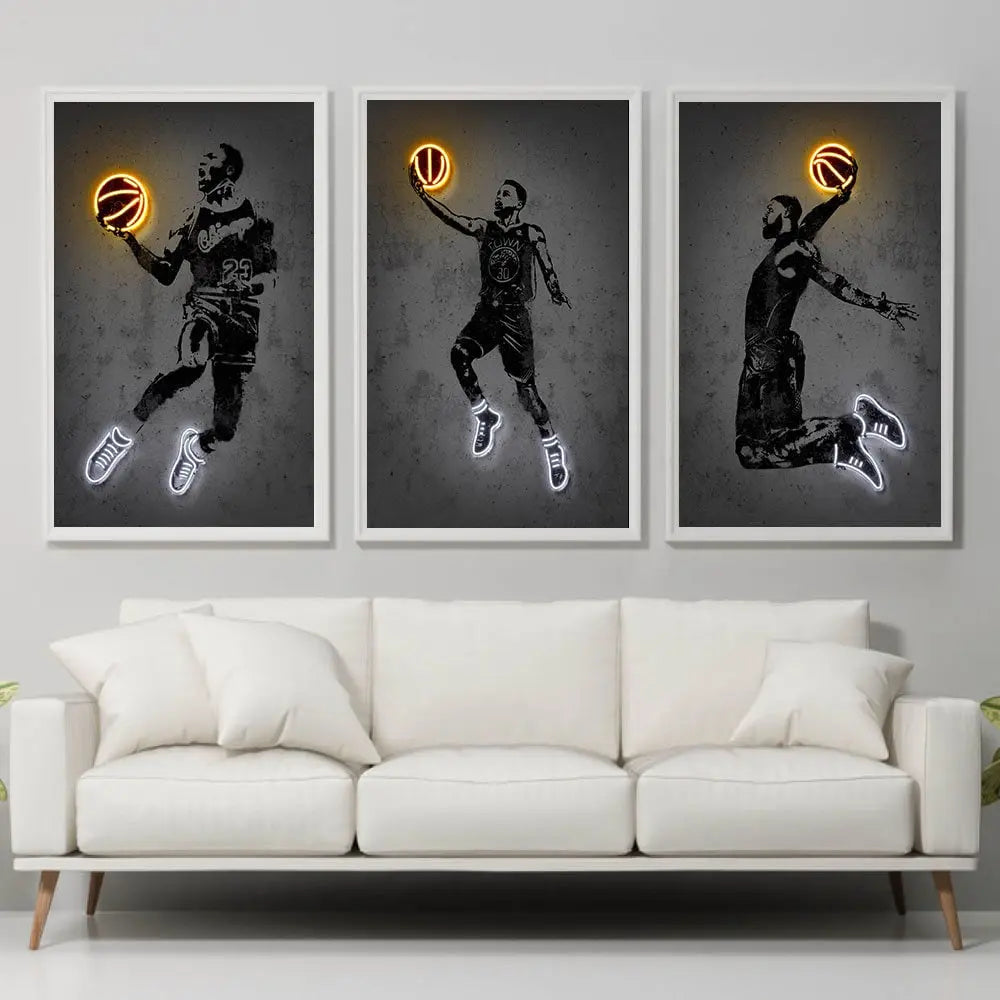 Poster Basketballspieler mit Neon Ball als Deko Print ohne Rahmen-0