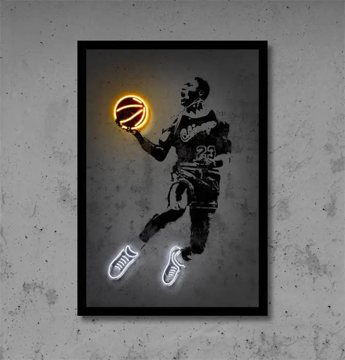 Poster Basketballspieler mit Neon Ball als Deko Print ohne Rahmen-1