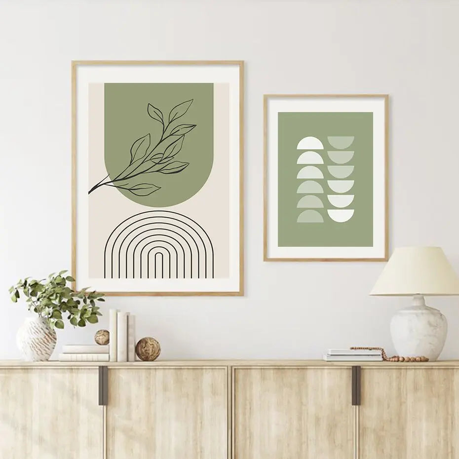 Poster Blätter Boho Geometrische Formen Grün | Bilder Wohnzimmer | Wandbilder Schlafzimmer | Deko Print ohne Rahmen | Bilder Set Kunstdruck-3