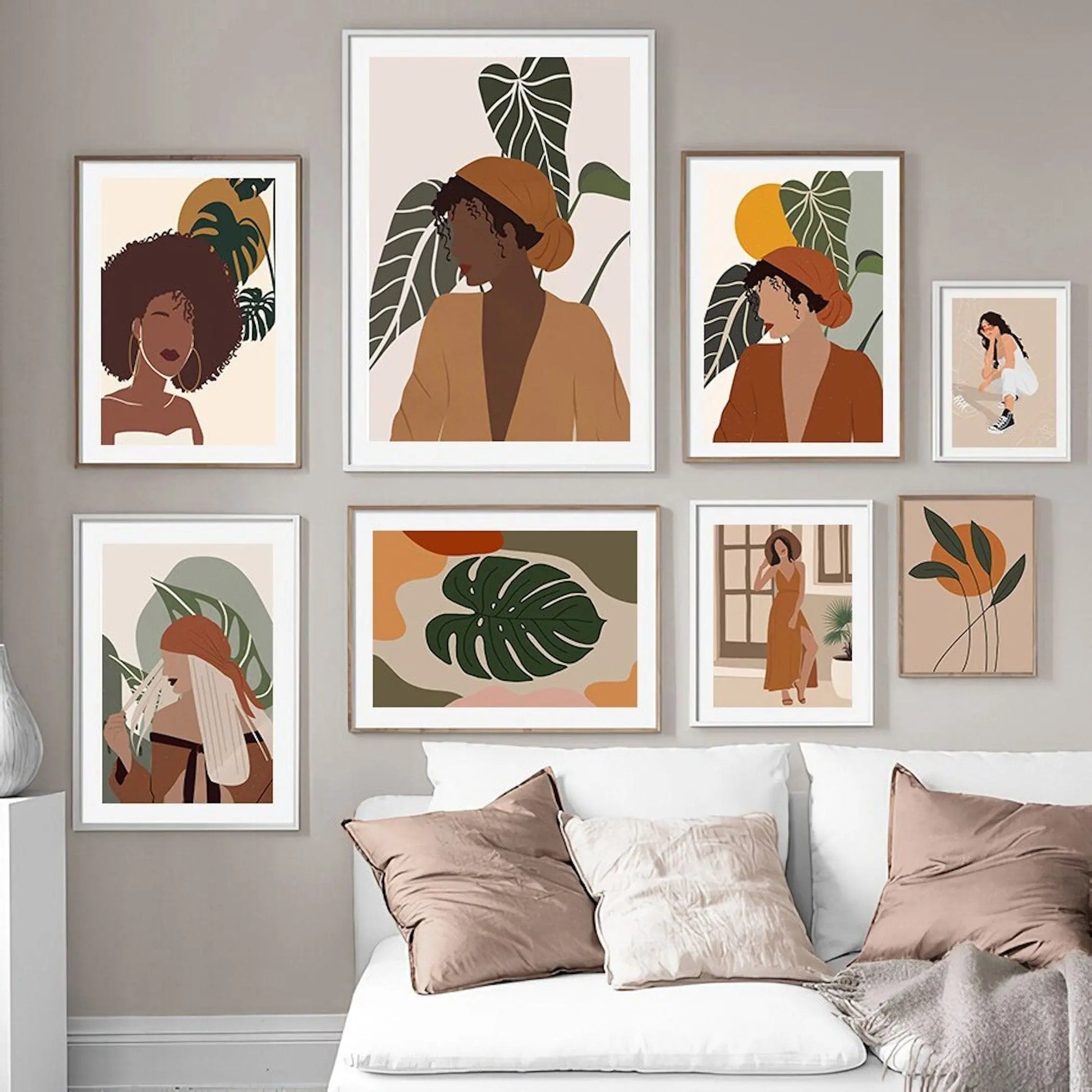 Poster Boho läßige Frau und Monstera Pflanze als Deko Print ohne Rahmen-0