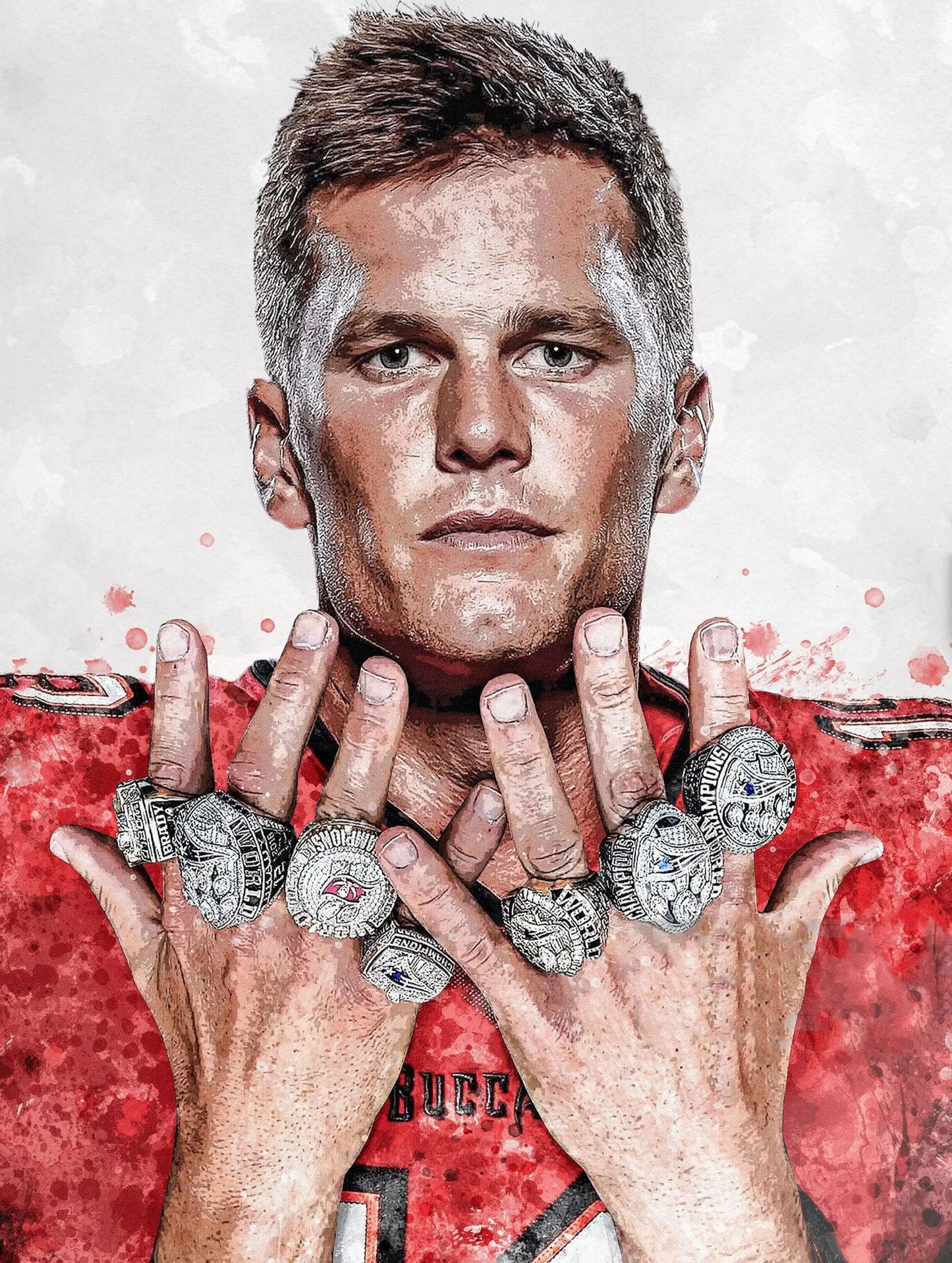 Poster Football Spieler Tom Brady Superstar mit Champion Ringen als Deko Print ohne Rahmen-8