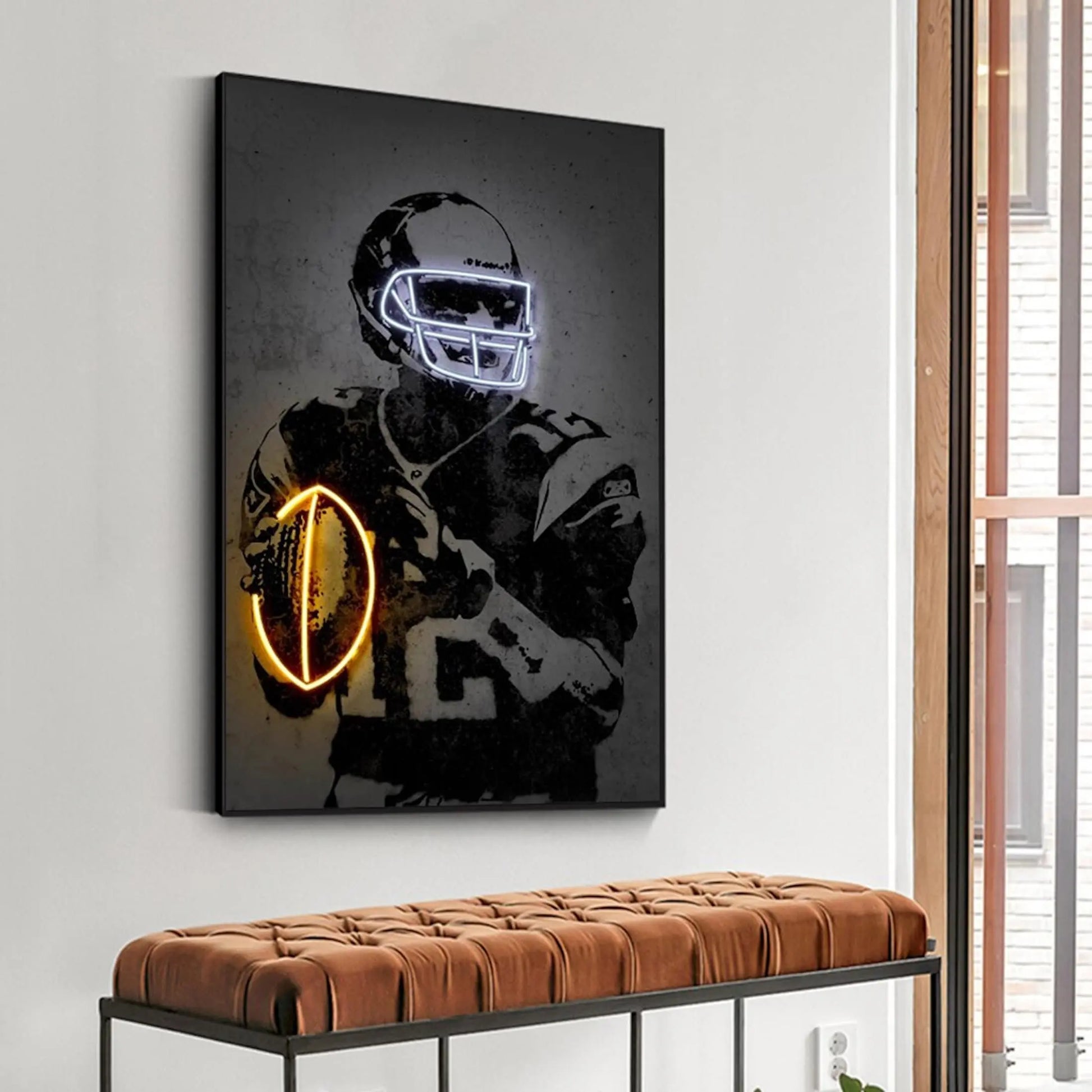 Poster Football Spieler mit Neon leuchtenden Ball und Helm als Deko Print ohne Rahmen-3