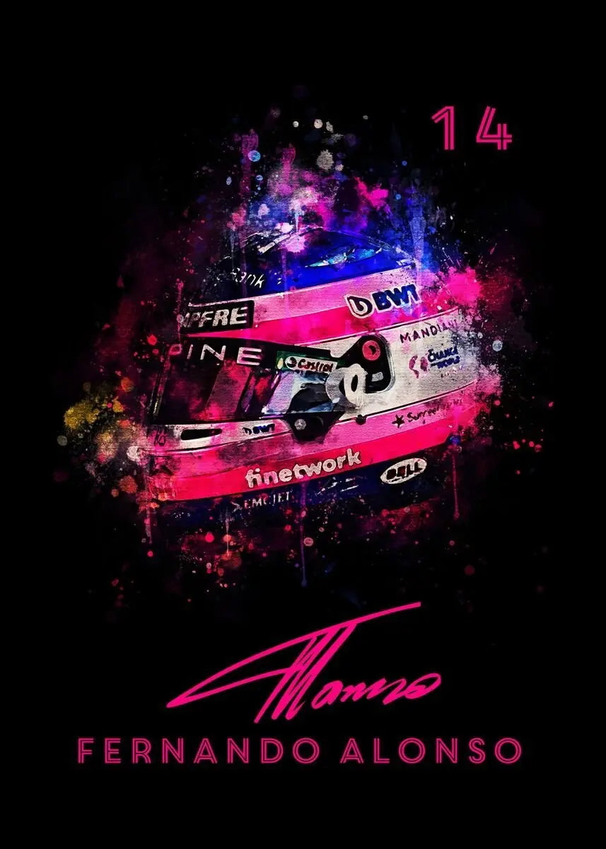 Poster Formel 1 Helm Aquarell Rennfahrer Name Unterschrift Rennnummer I Deko Print ohne Rahmen-3