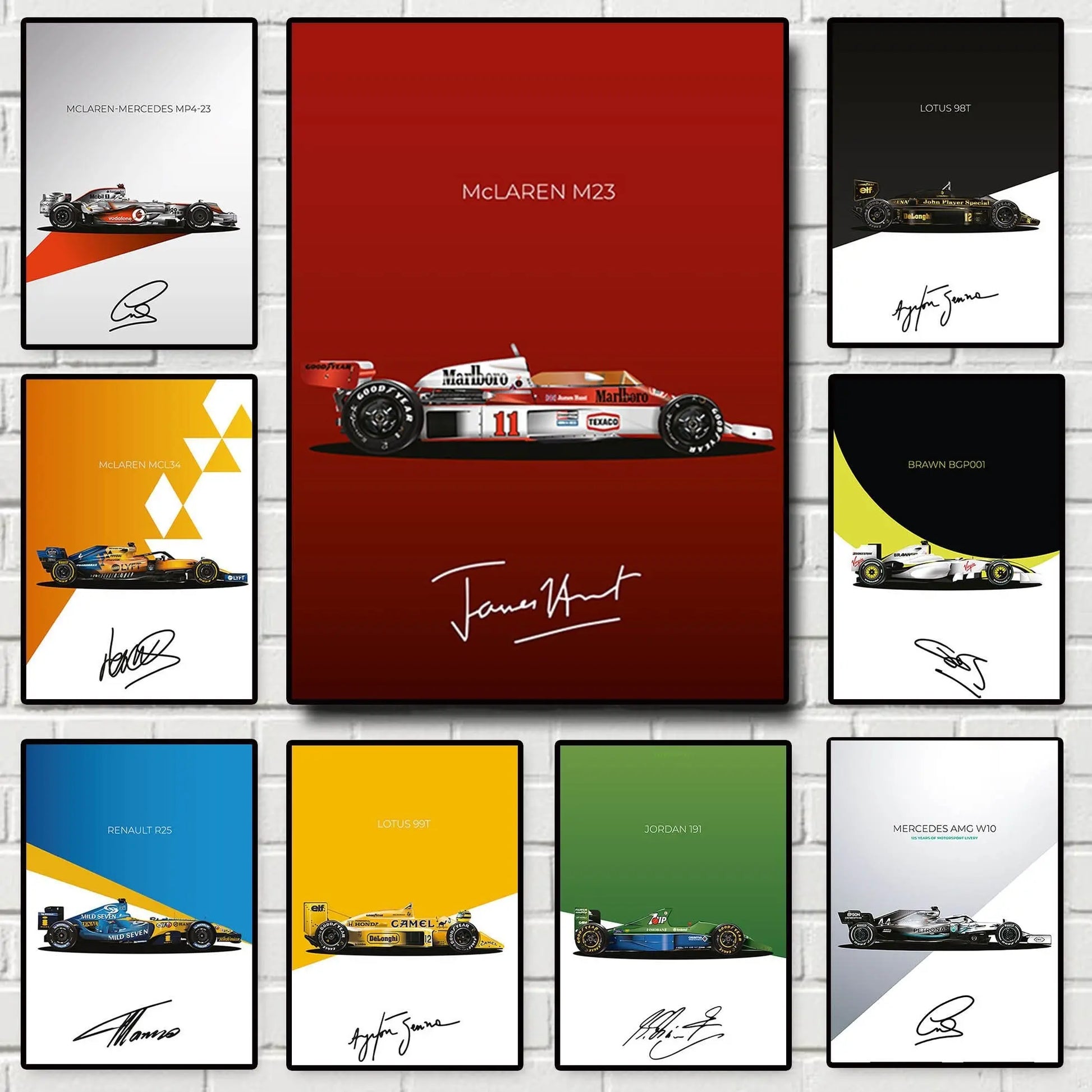 Poster Formel 1 Rennwagen Grand Prix Rennfahrer Signature   I  Deko Print ohne Rahmen-0