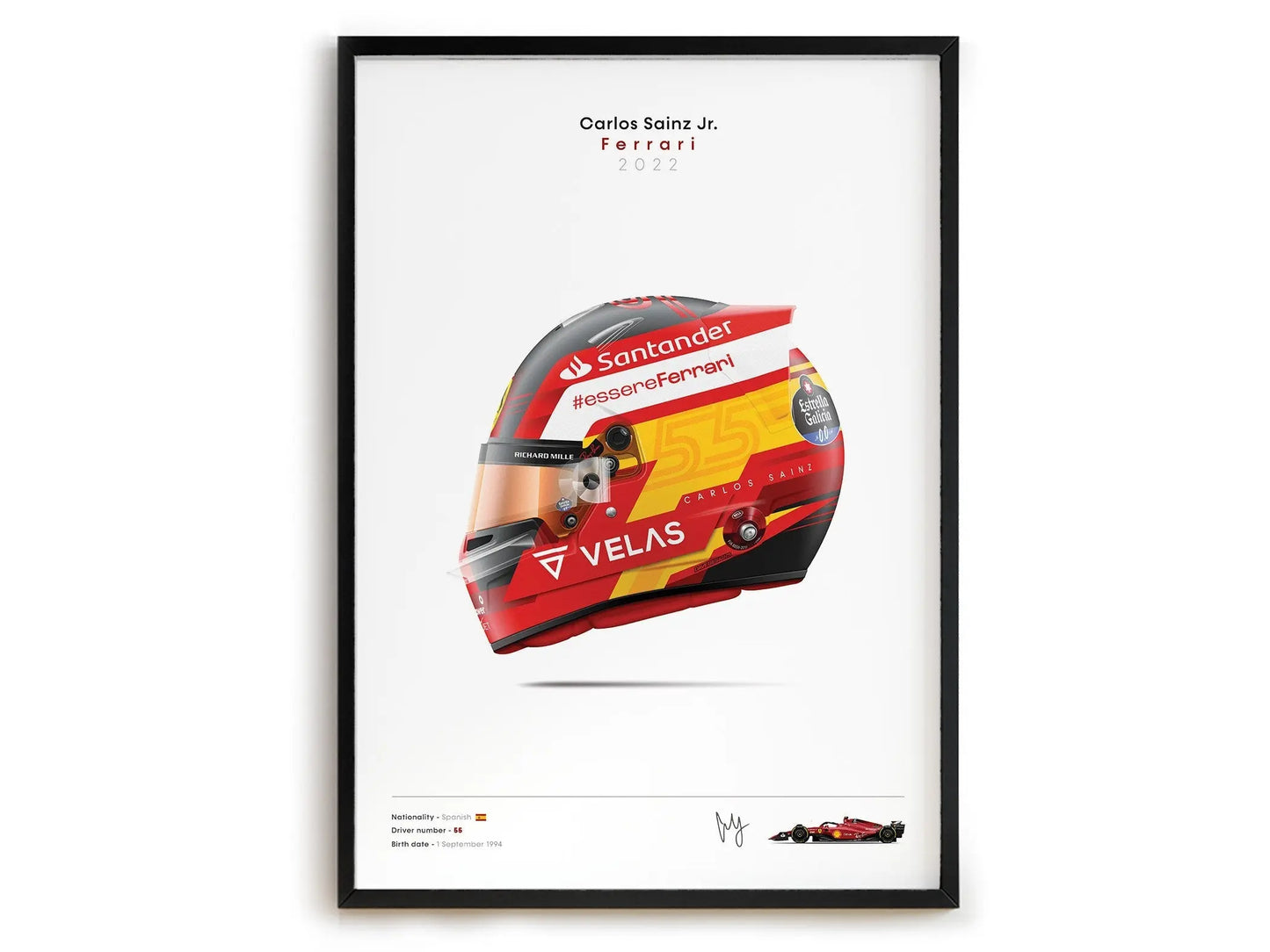 Poster Formel 1 Rennwagen Helm Rennfahrer Name Unterschrift I Deko Print ohne Rahmen-2