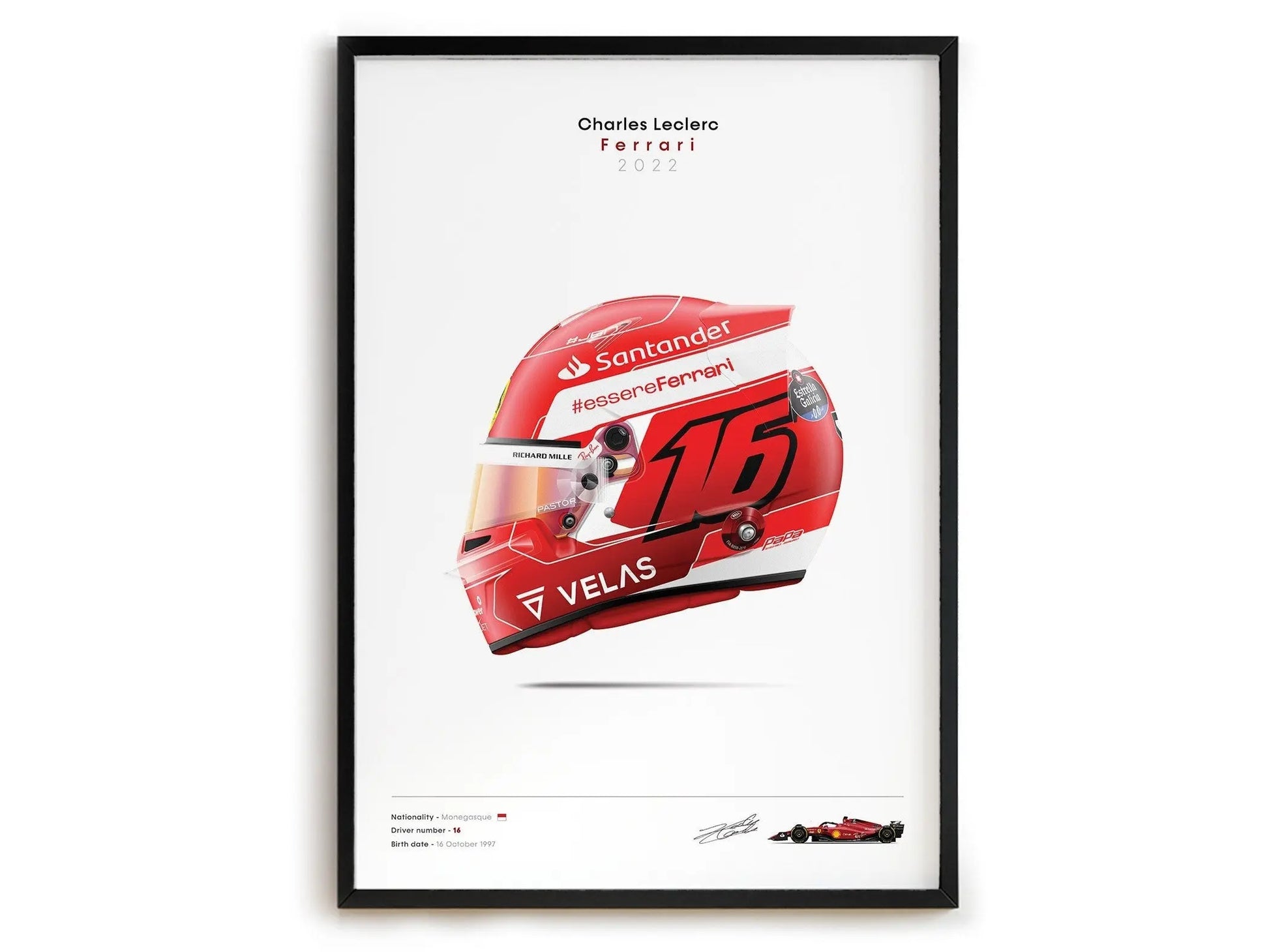 Poster Formel 1 Rennwagen Helm Rennfahrer Name Unterschrift I Deko Print ohne Rahmen-3