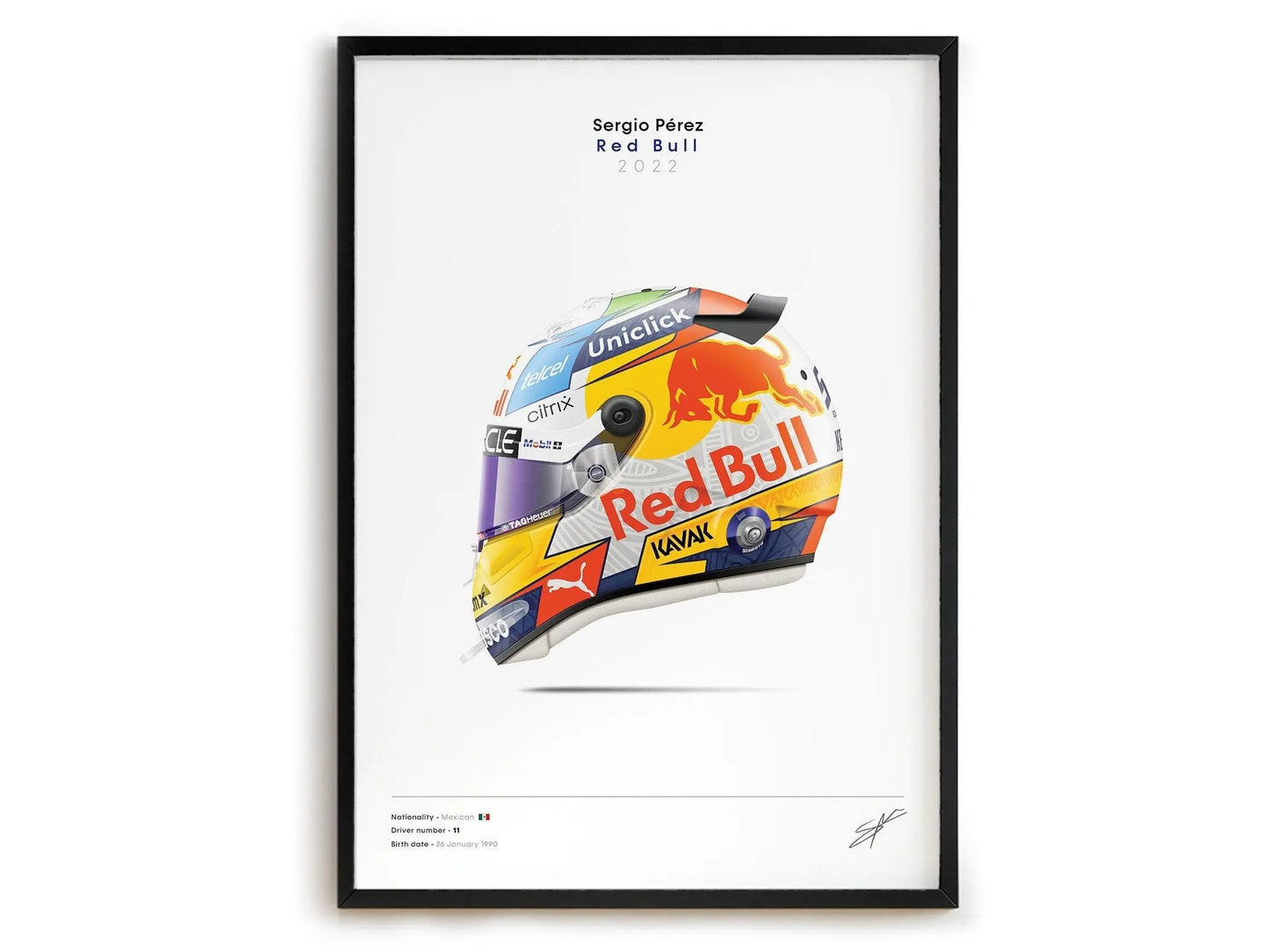 Poster Formel 1 Rennwagen Helm Rennfahrer Name Unterschrift I Deko Print ohne Rahmen-4