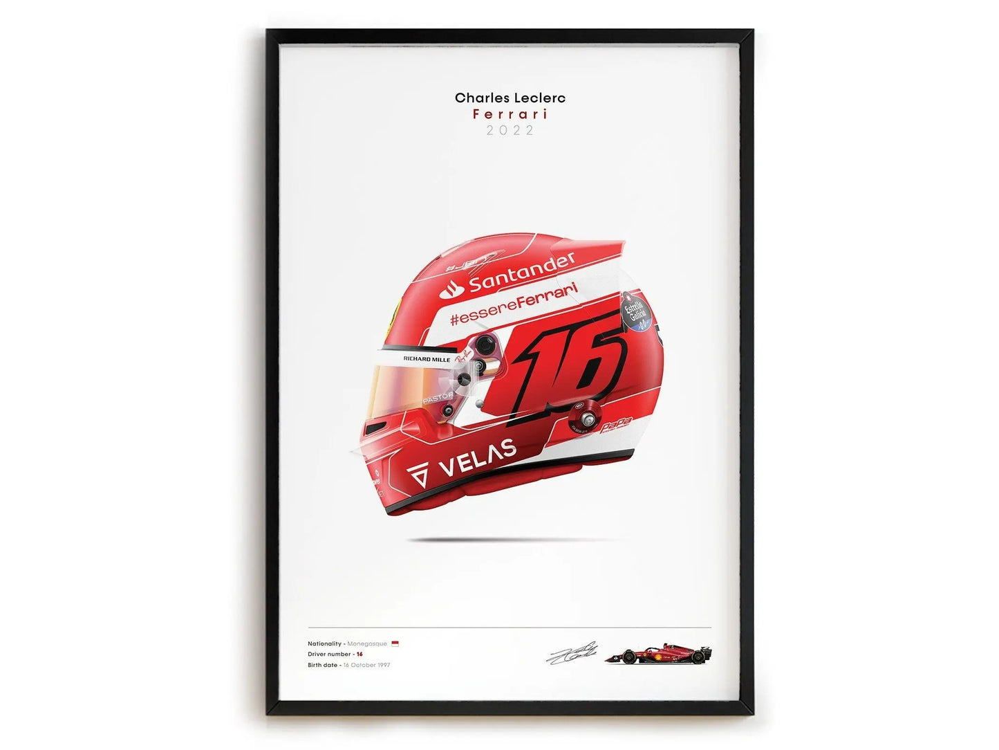 Poster Formel 1 Rennwagen Helm Rennfahrer Name Unterschrift I Deko Print ohne Rahmen-8