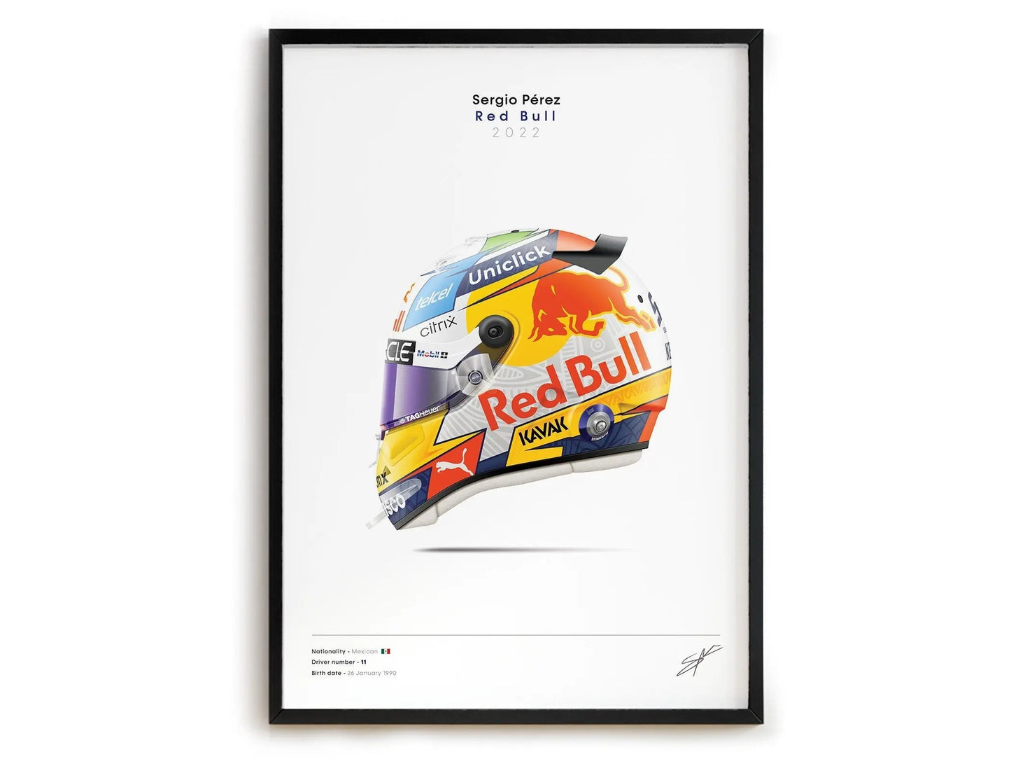 Poster Formel 1 Rennwagen Helm Rennfahrer Name Unterschrift I Deko Print ohne Rahmen-9