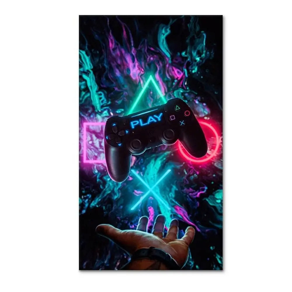 Poster Gamer Neonfarben mit Playstation Controller Gamepad als stylischer Deko Print ohne Rahmen-1