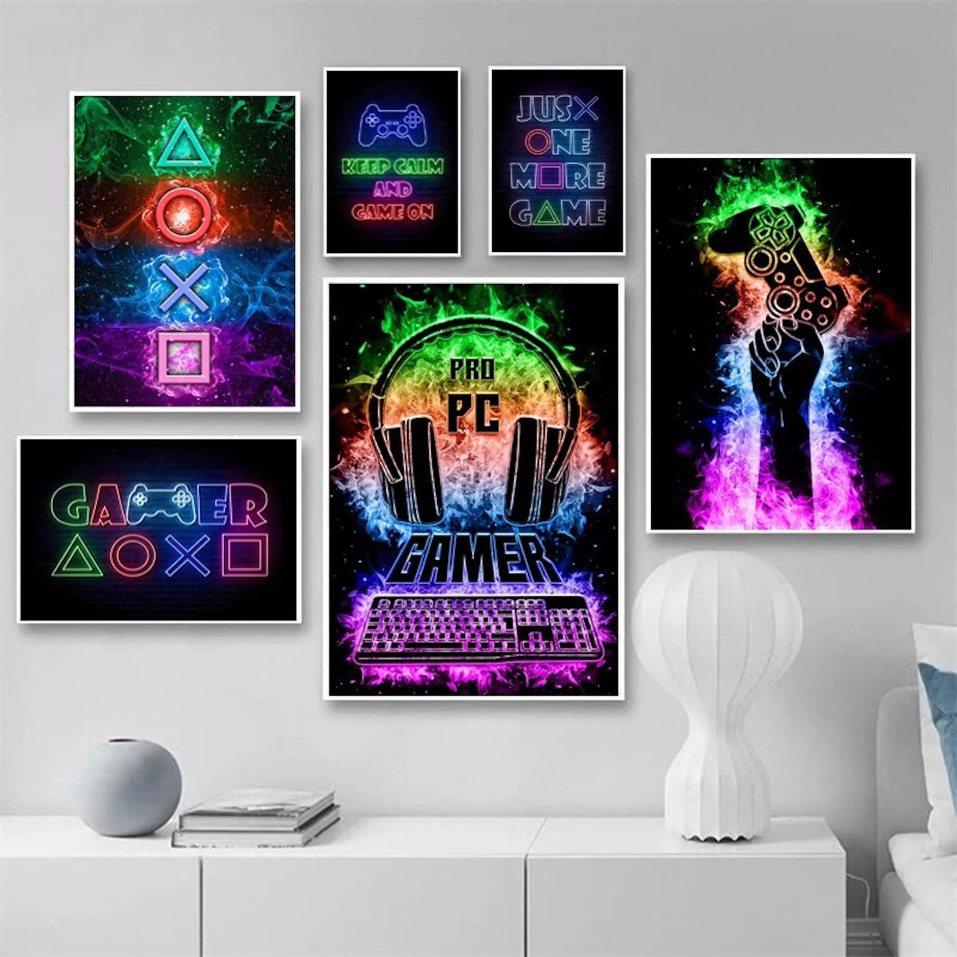 Poster Gamer PC & Playstation in Neon Farben und coole Sprüche für Gamer als Deko Print ohne Rahmen-0