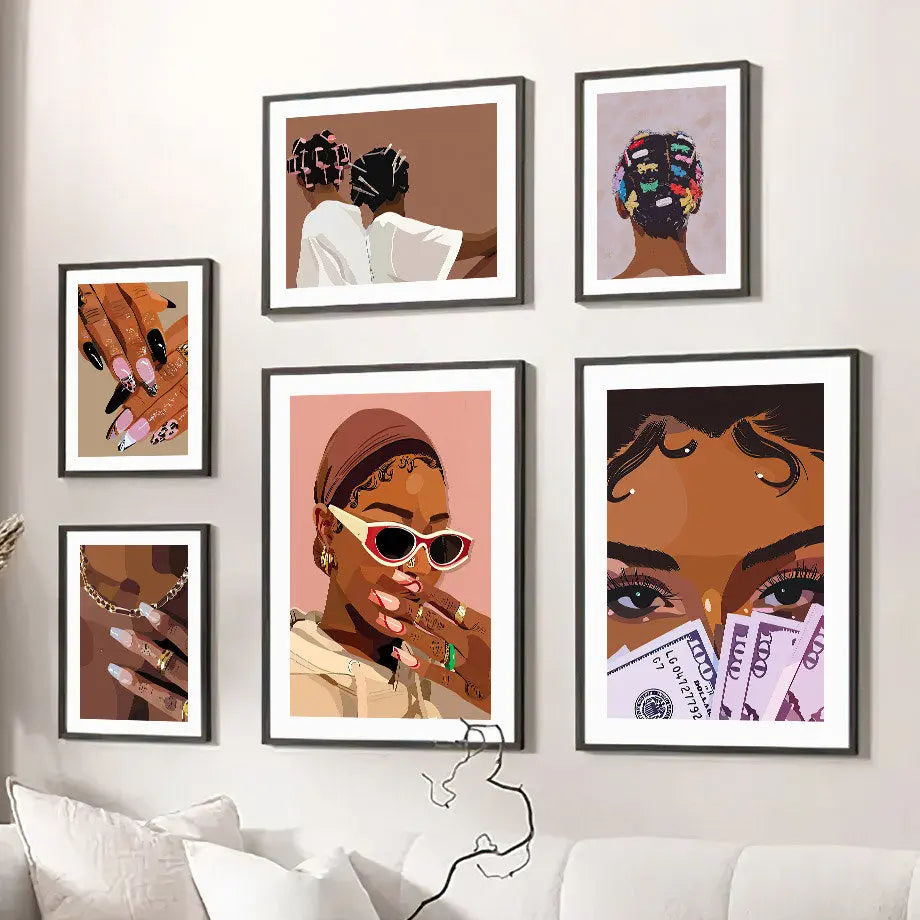 Poster Hip Hop Schmuck Mode | Schwarz Mädchen I Bilder Wohnzimmer | Wandbilder Schlafzimmer | Deko Print ohne Rahmen | Bilder Set Kunstdruck-0