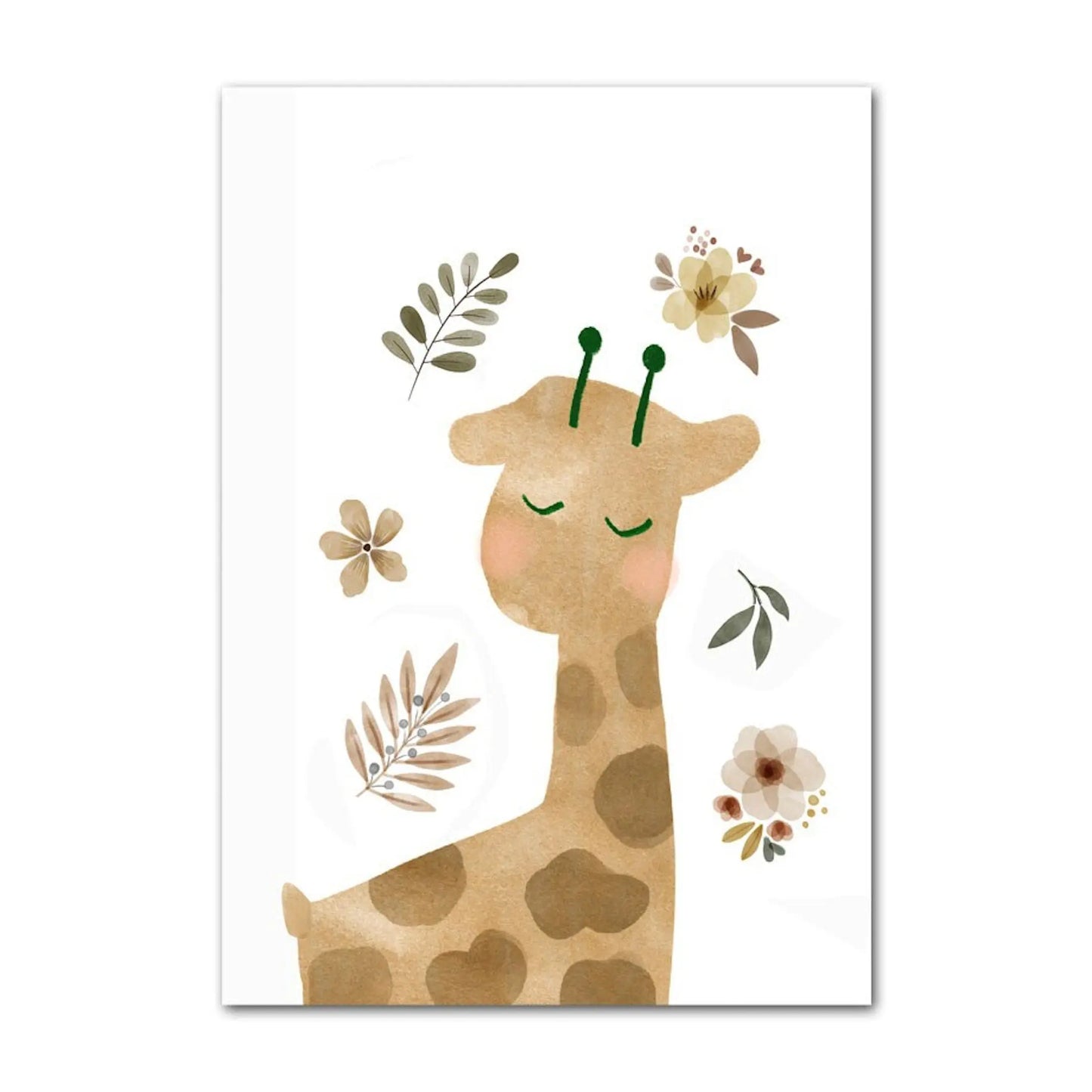 Poster Kinder Tiere Vogel Fuchs Elefant Giraffe Haselnuss Zweig Eichhörnchen als Deko Print ohne Rahmen-1